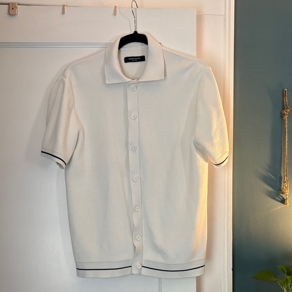 Kenneth Cole Cream Textured Polo Shirt